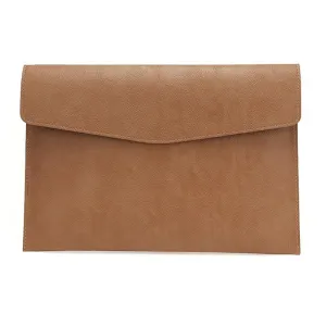 14 Inch Litchi Pattern Laptop Sleeve - Light Brown Pu Leather