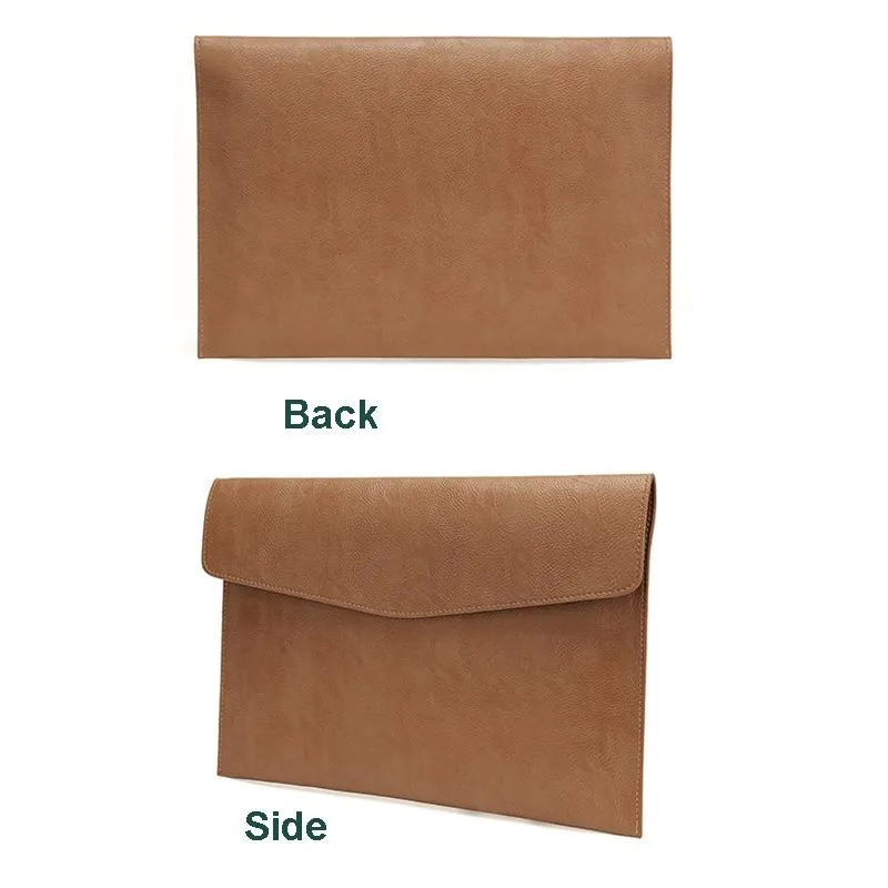 14 Inch Litchi Pattern Laptop Sleeve - Light Brown Pu Leather