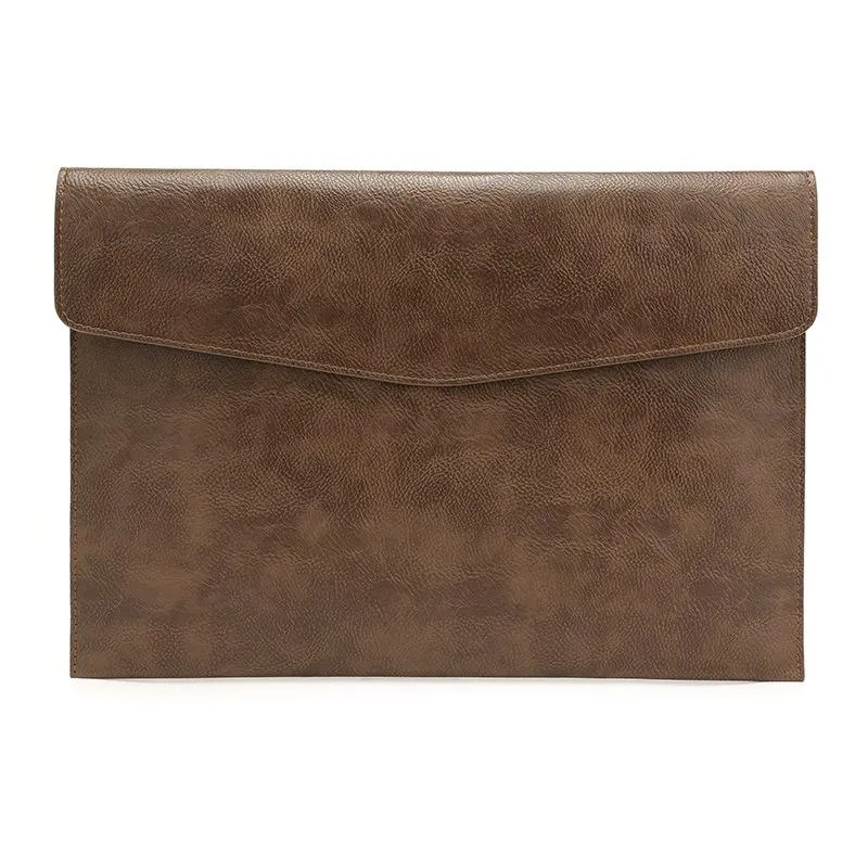 14 Inch Litchi Pattern Leather Laptop Sleeve - Dark Brown