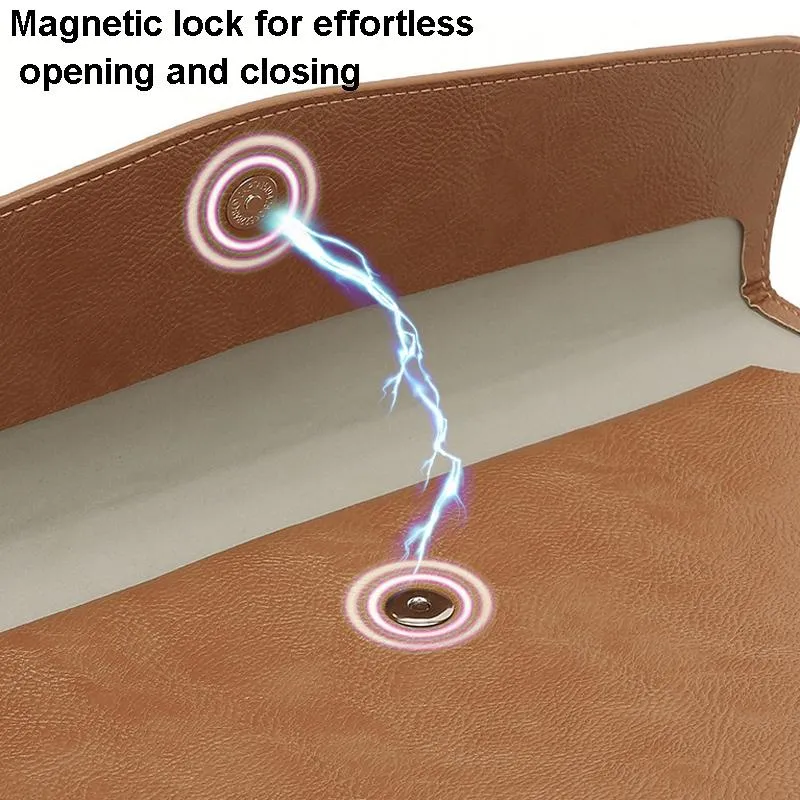 14 Litchi Pattern Laptop Sleeve & Power Bag - Black Leather