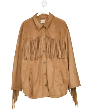Beige We The Free Fringe Out Vegan Suede Jacket UK 20