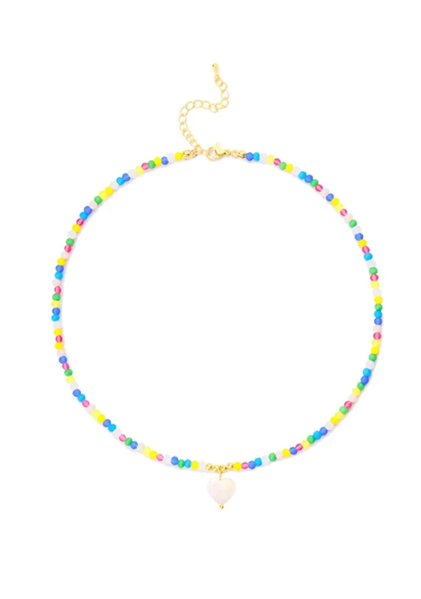 Colorful Beads And White Heart Y2K Necklace