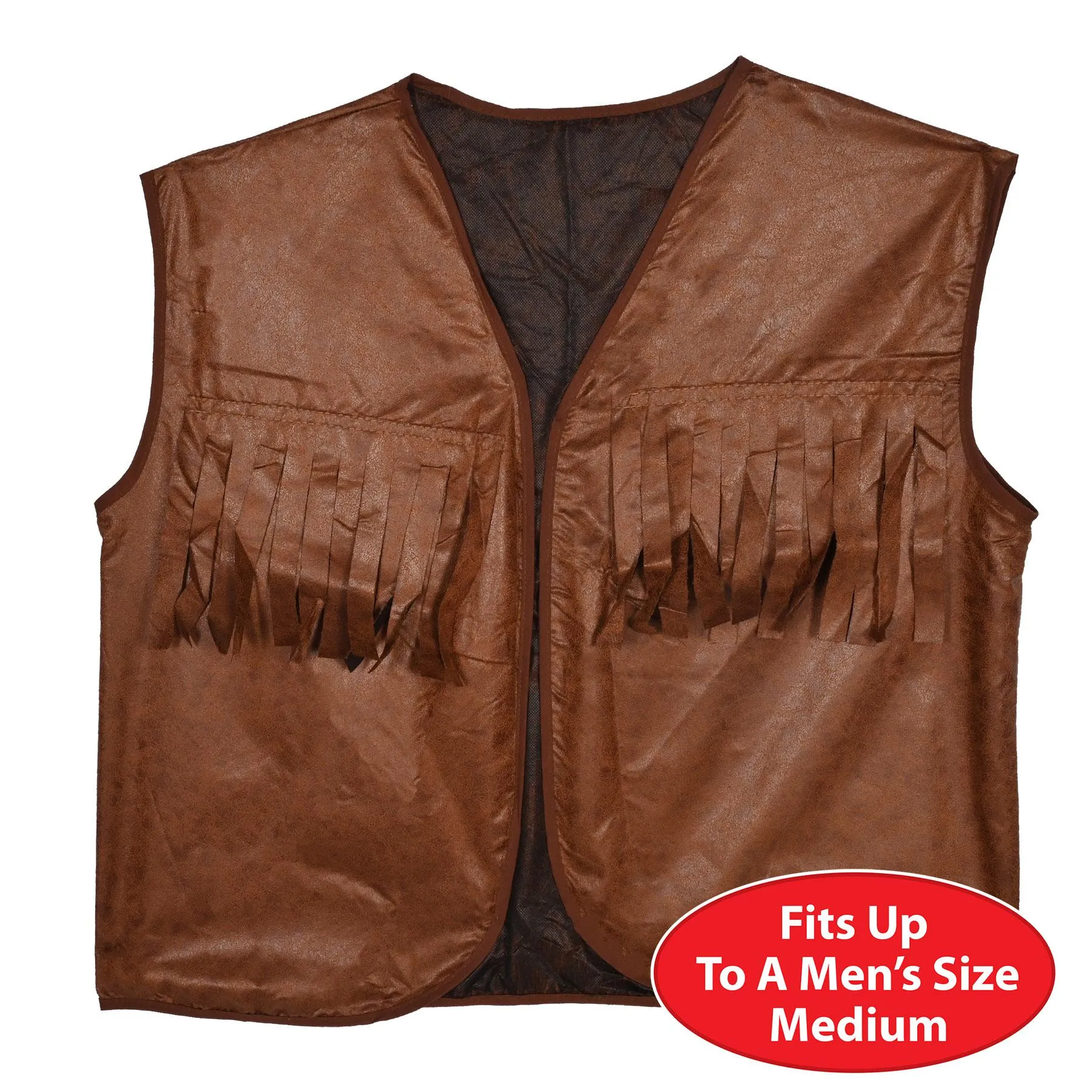 Faux Brown Leather Cowboy Vest with Fringe