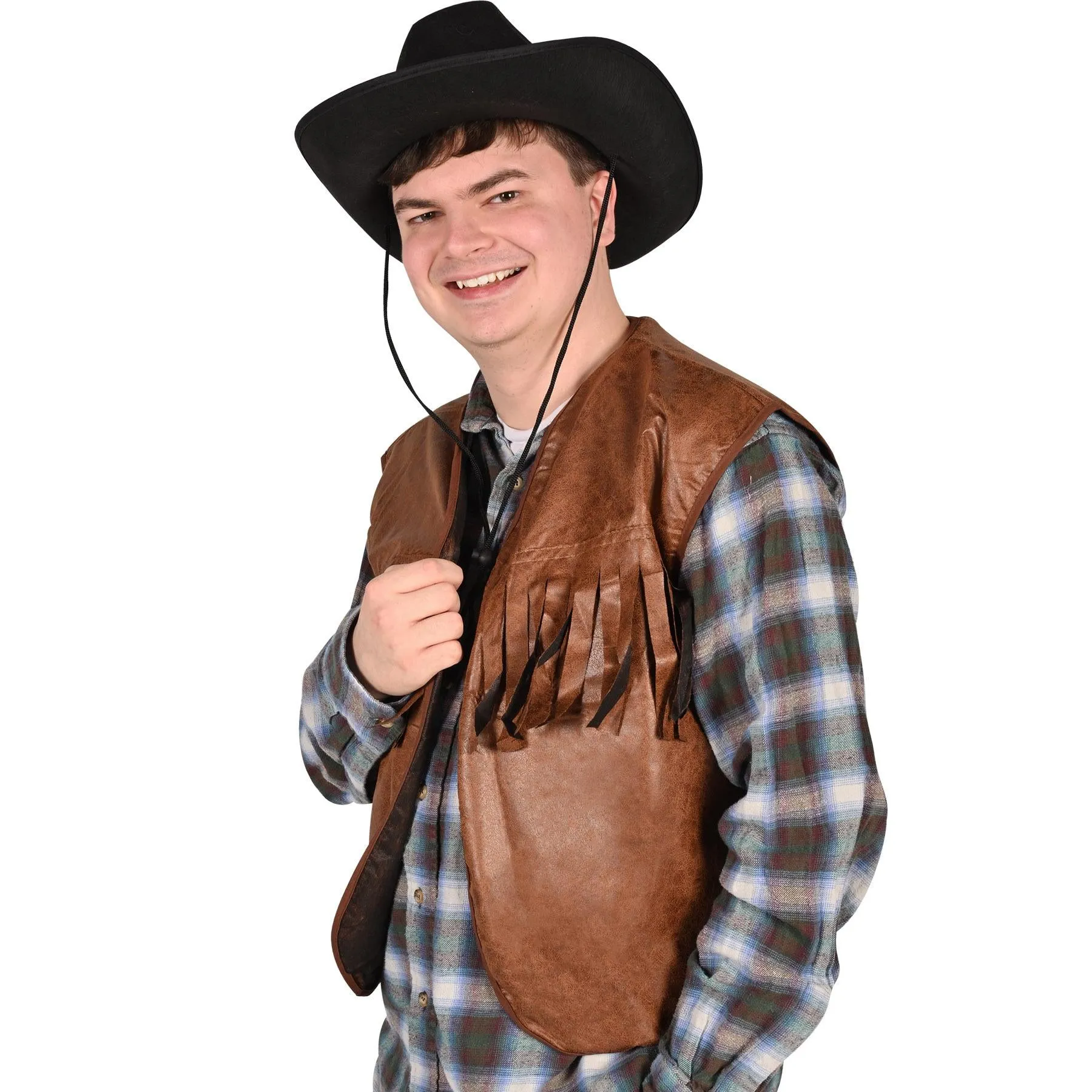 Faux Brown Leather Cowboy Vest with Fringe