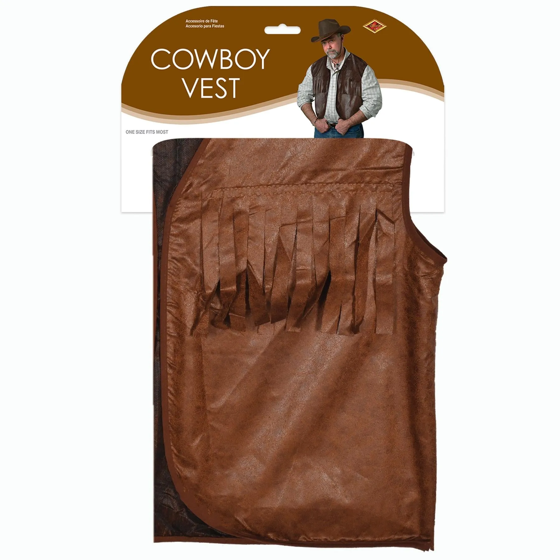 Faux Brown Leather Cowboy Vest with Fringe