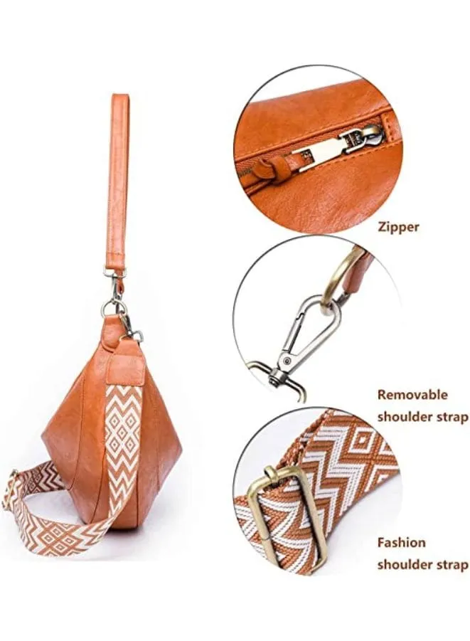Half Moon Shape Brown Leather Shoulder Bag for Women
