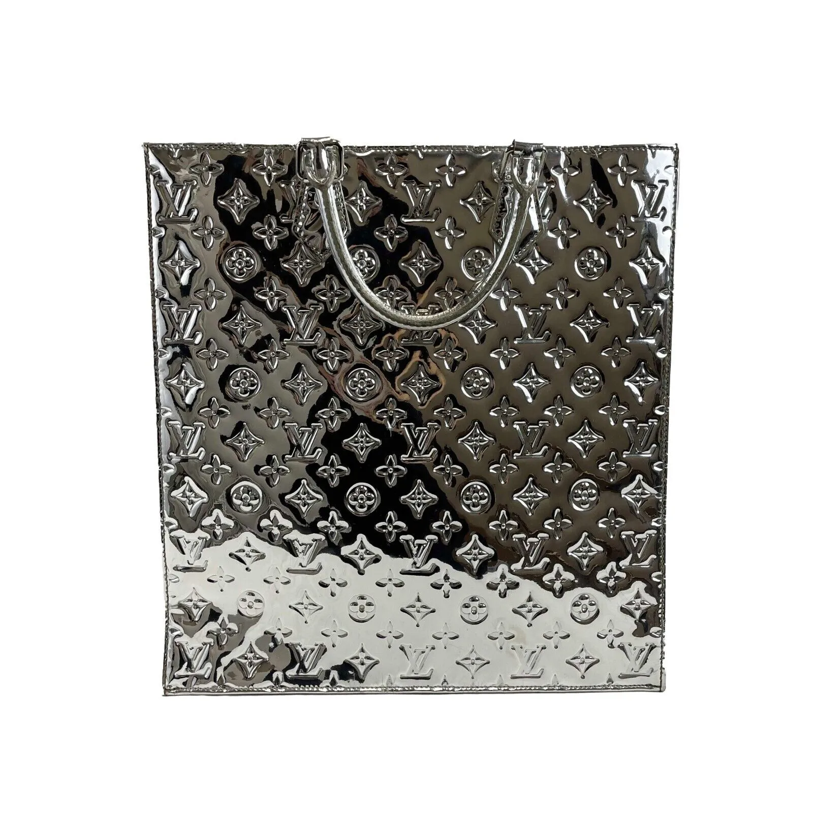 Louis Vuitton Monogram Miroir Sac Plat Silver Patent Tote Bag RARE