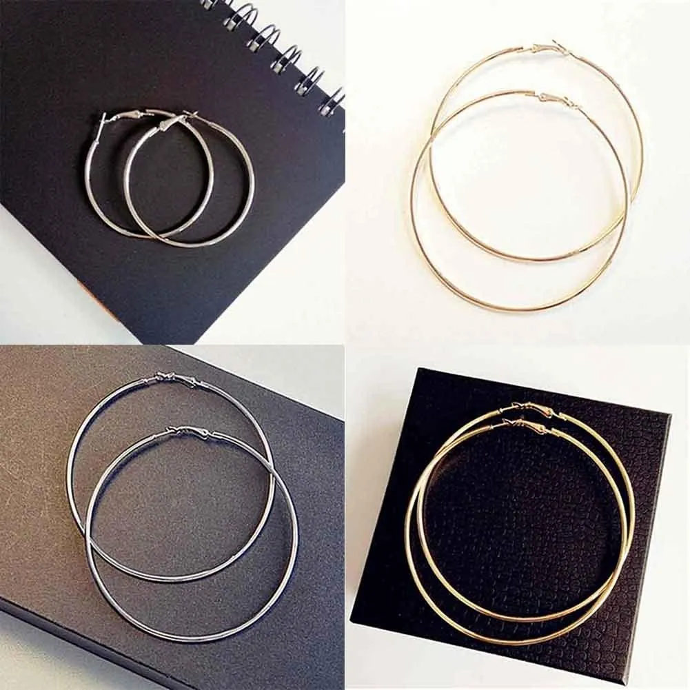 Personality Super Big Circles Hoop Earrings For Women Fashion Gold Silver Color Jewelry Trendy Retro Big Round Circle Earrings