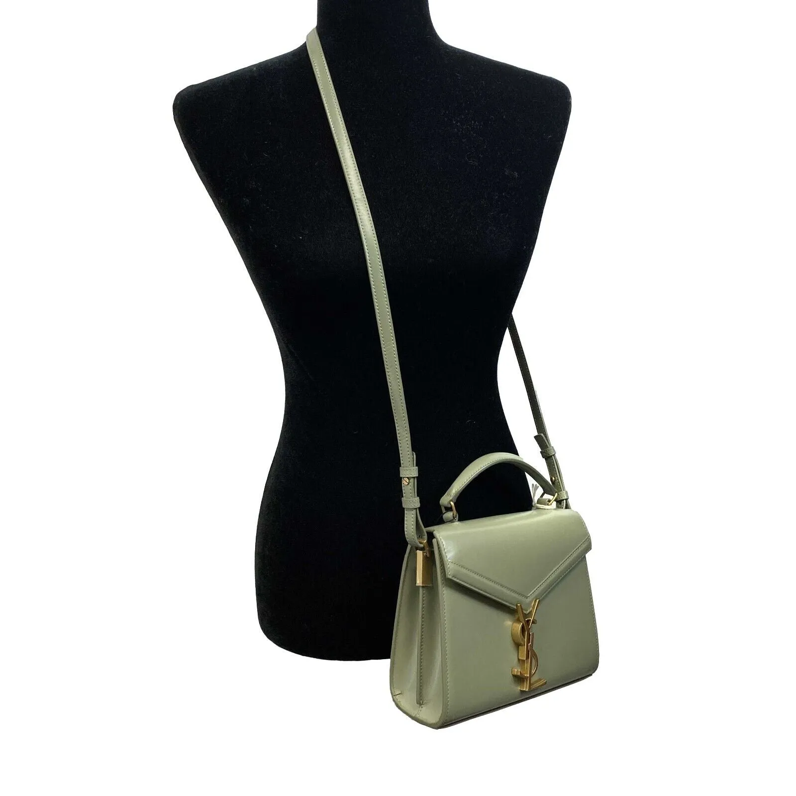 Saint Laurent - YSL - Cassandra Mini Top Handle in Box Leather - Light Sage