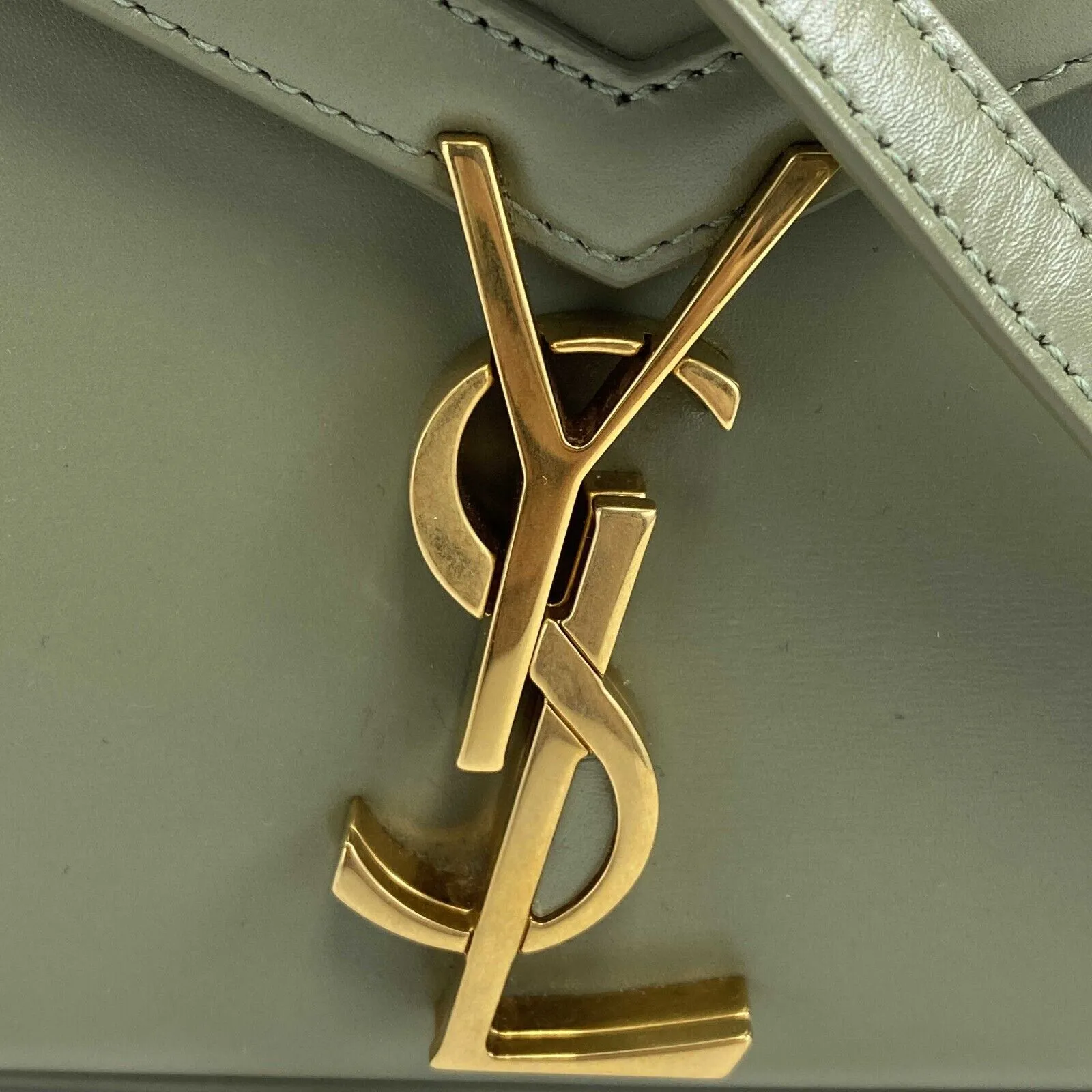 Saint Laurent - YSL - Cassandra Mini Top Handle in Box Leather - Light Sage