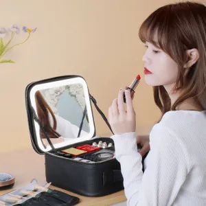 Smart LED Cosmetic Case with Mirror Cosmetic Bag Large Capacity
