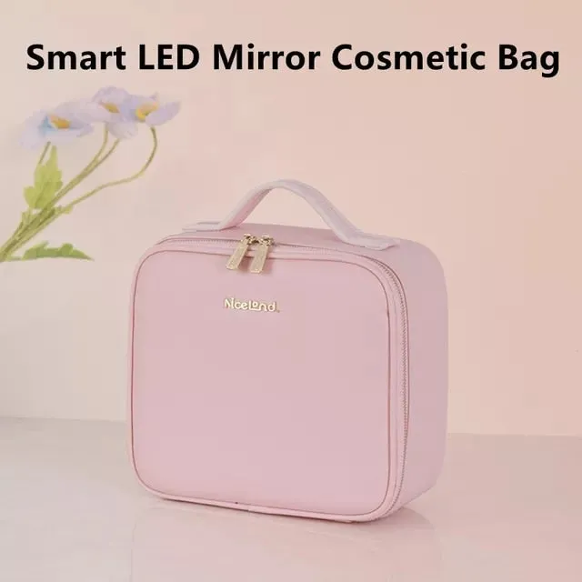 Smart LED Cosmetic Case with Mirror Cosmetic Bag Large Capacity