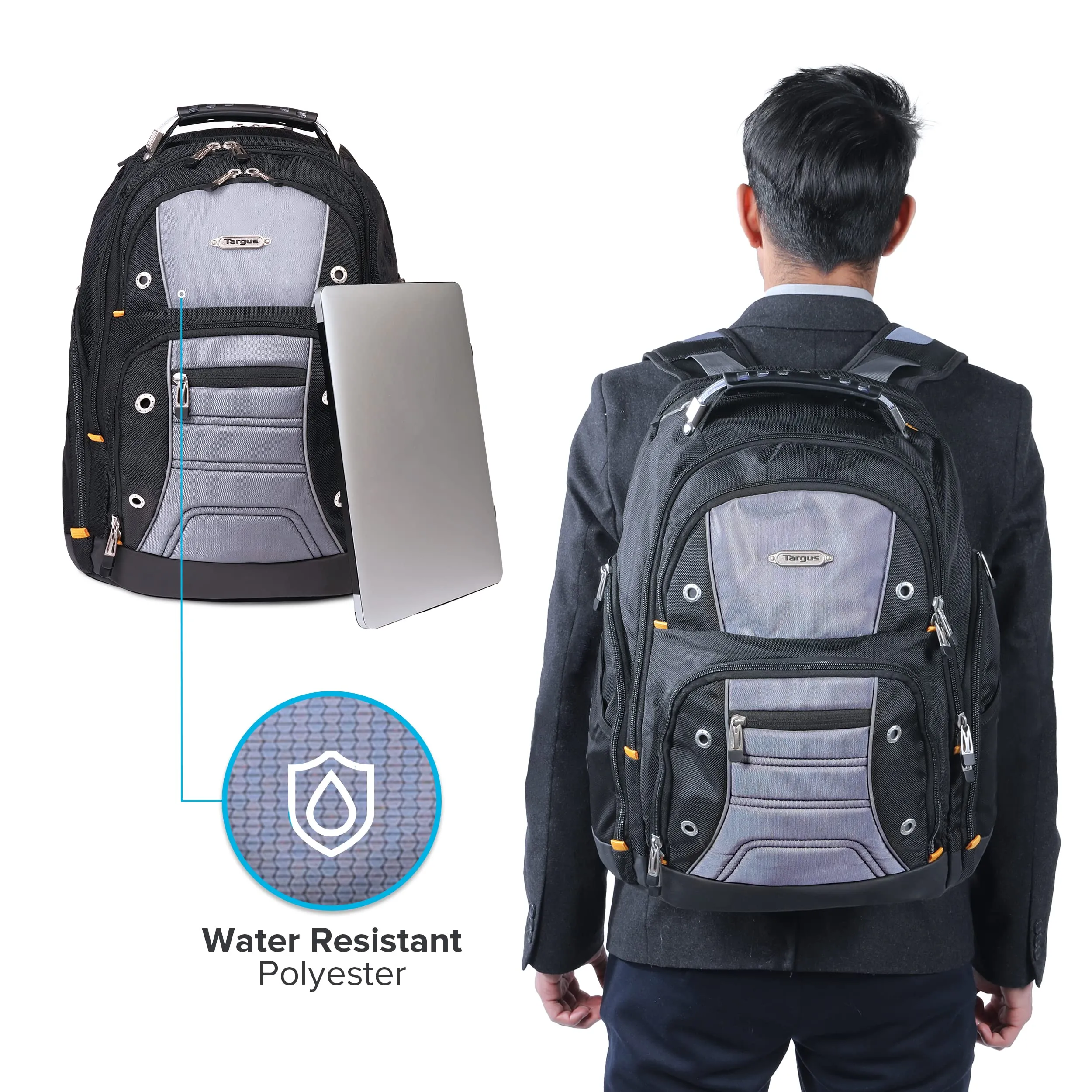 Targus Drifter II Laptop Backpack, Black/Gray  Backpack for Men for Business and Travel, Durable Water-Resistant Material, Fits up to 17" Laptops (TSB239US)