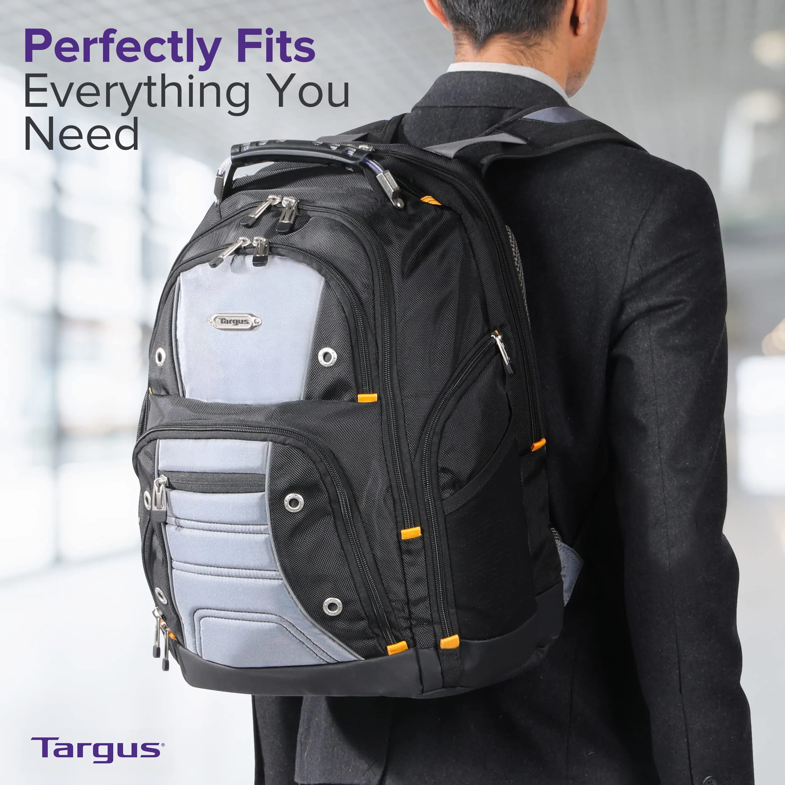 Targus Drifter II Laptop Backpack, Black/Gray  Backpack for Men for Business and Travel, Durable Water-Resistant Material, Fits up to 17" Laptops (TSB239US)