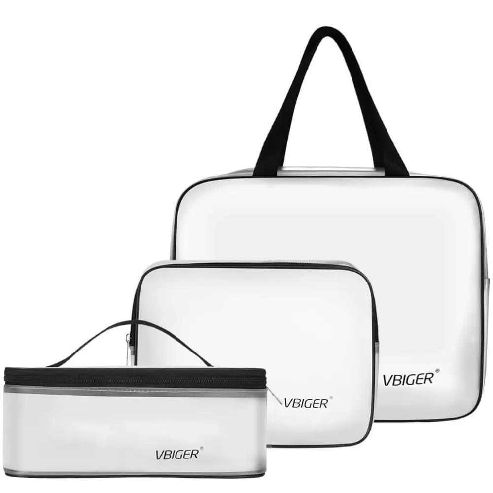 Vbiger TSA Approved Toiletry Bag Set Translucent Cosmetic Bag Packing Cube, Set of 3