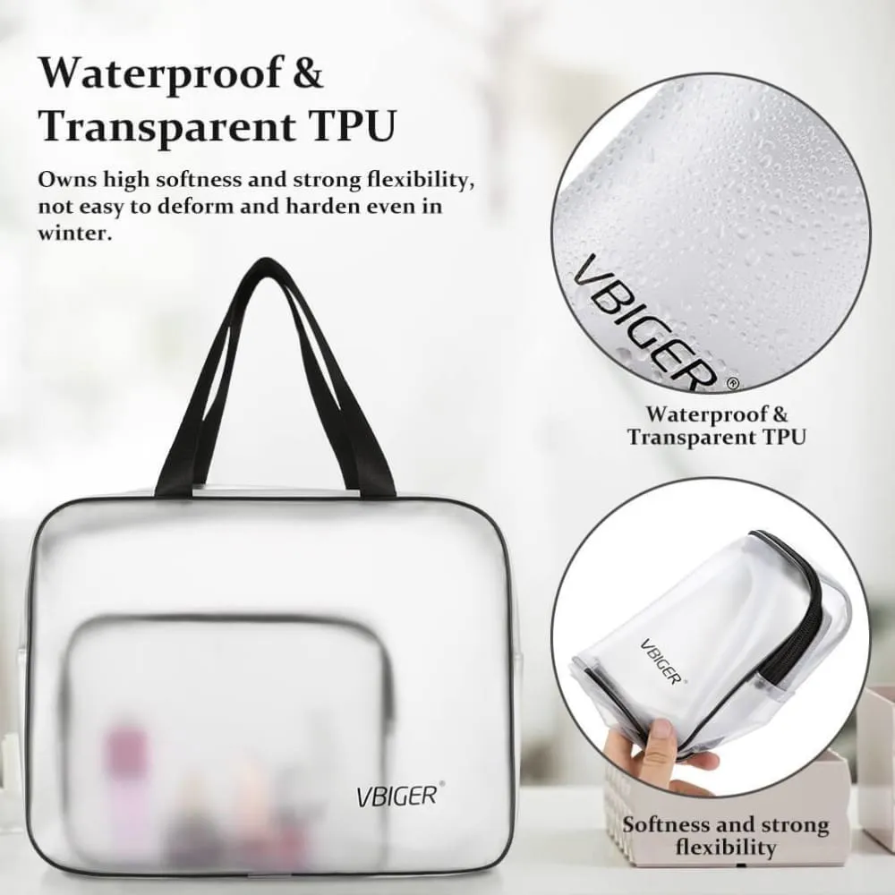 Vbiger TSA Approved Toiletry Bag Set Translucent Cosmetic Bag Packing Cube, Set of 3