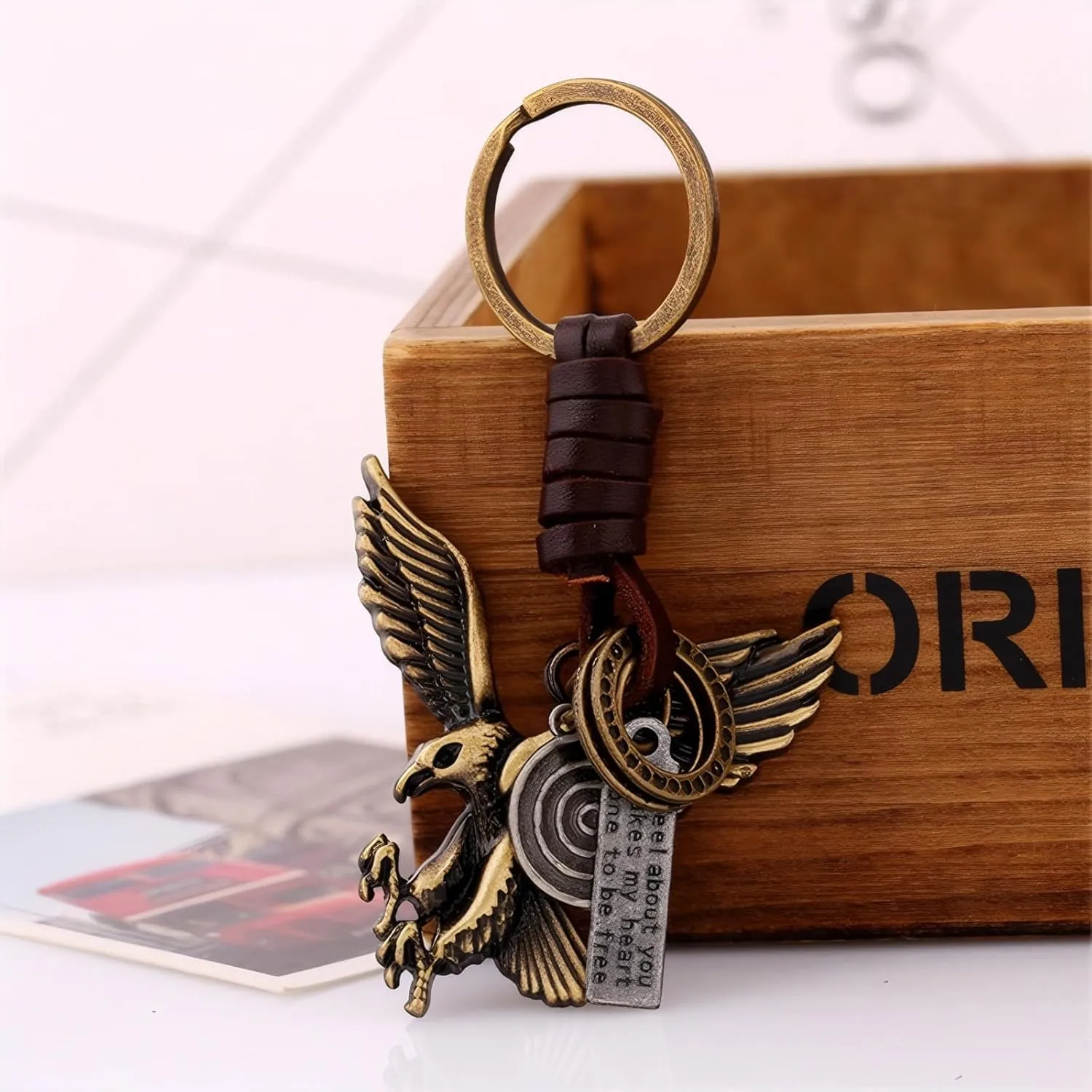 Vintage Keychain Metal Bag Charms Retro Robot Key chain Leather Hand Woven Keychain for Men Unique Keychains for Gift